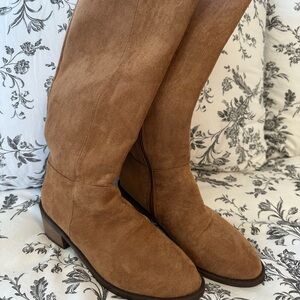 Tan Knee High Boots Low Block Heel Zip Up Size 7
